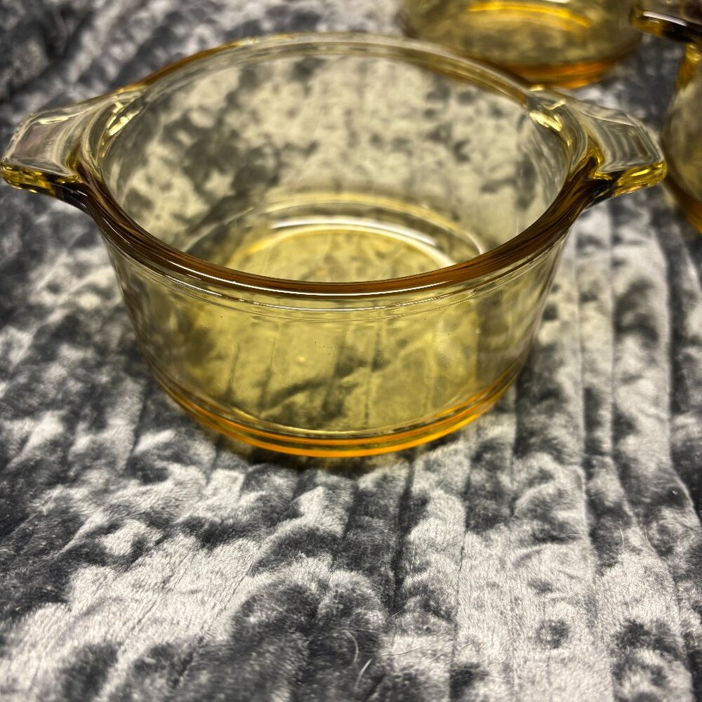 6 Vintage Amber Glass Casserole Baking Dish Mexico 4.5 in Yellow Cookware Pan